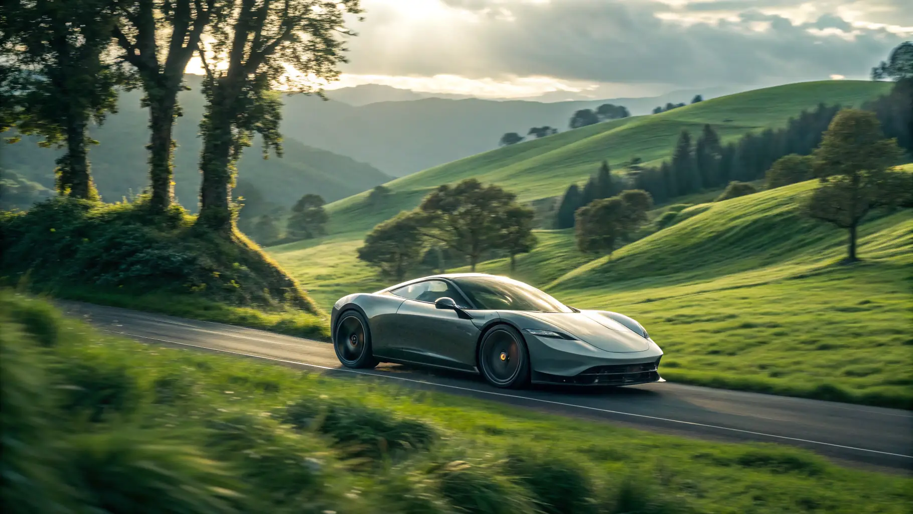 A futuristic vehicle powered by hydrogen, emitting only water vapor.