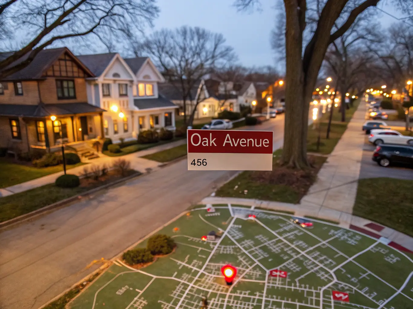A Google Maps view of the Anytown, USA area, showing the location of 123 Main Street.