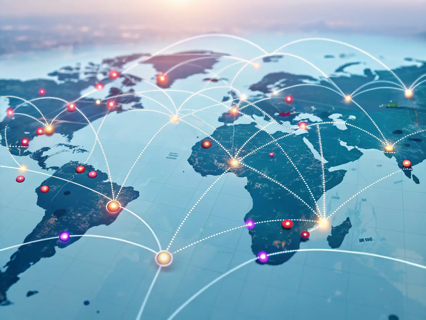 A world map with interconnected nodes representing Maksa's global network and reach in chip solutions.