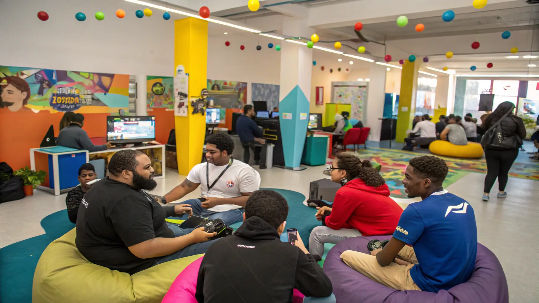 A vibrant display of gaming merchandise, community gatherings, and product features, capturing the energetic and creative spirit of the brand.