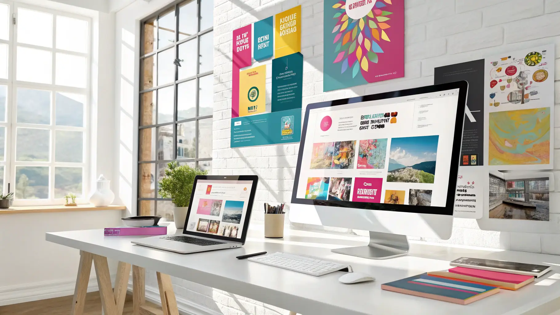 a visually appealing portfolio showcasing diverse branding projects, including logos, websites, and marketing materials