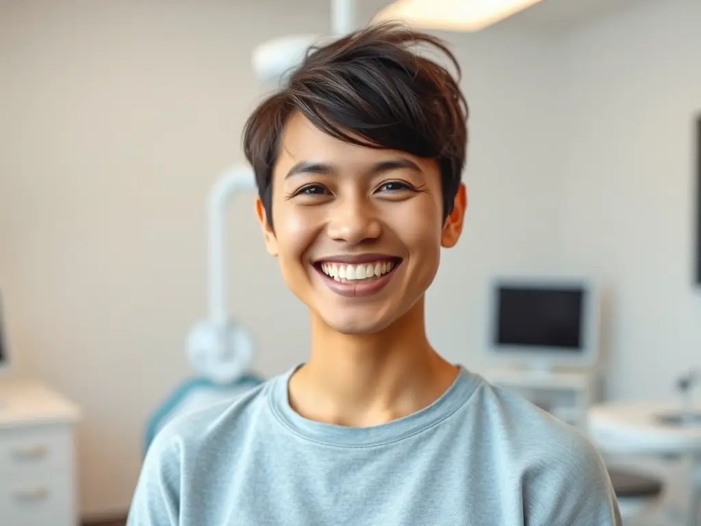 A person smiling with perfectly white teeth after a teeth whitening procedure.