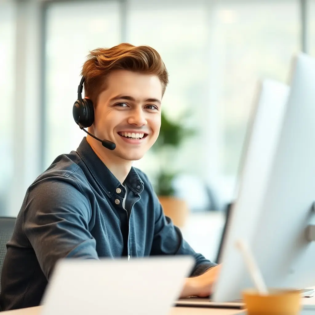 Charlie has a friendly face and wears a headset, always ready to assist customers.