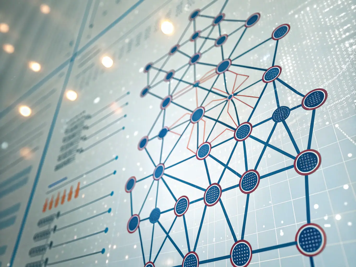 An abstract representation of a neural network with glowing nodes and connections, symbolizing artificial intelligence.