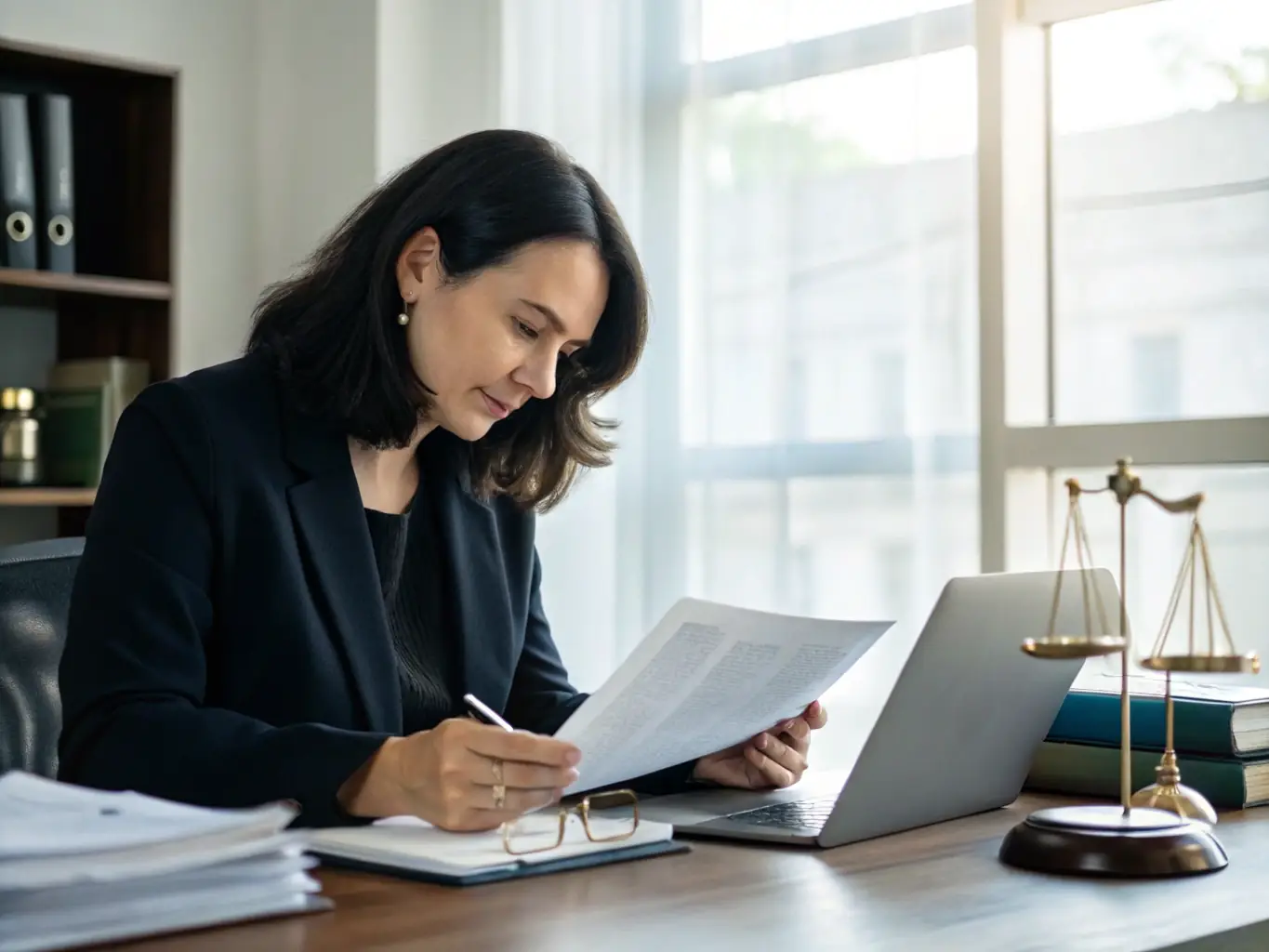 A tenant reviewing legal documents with a Trustpoint attorney, highlighting the defense assistance provided in unlawful detainer cases.