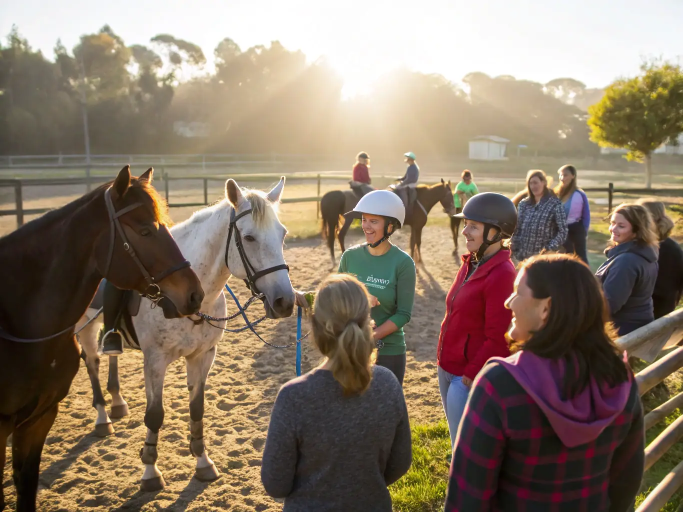 A lively image of a community riding event, emphasizing camaraderie and shared passion for horses.