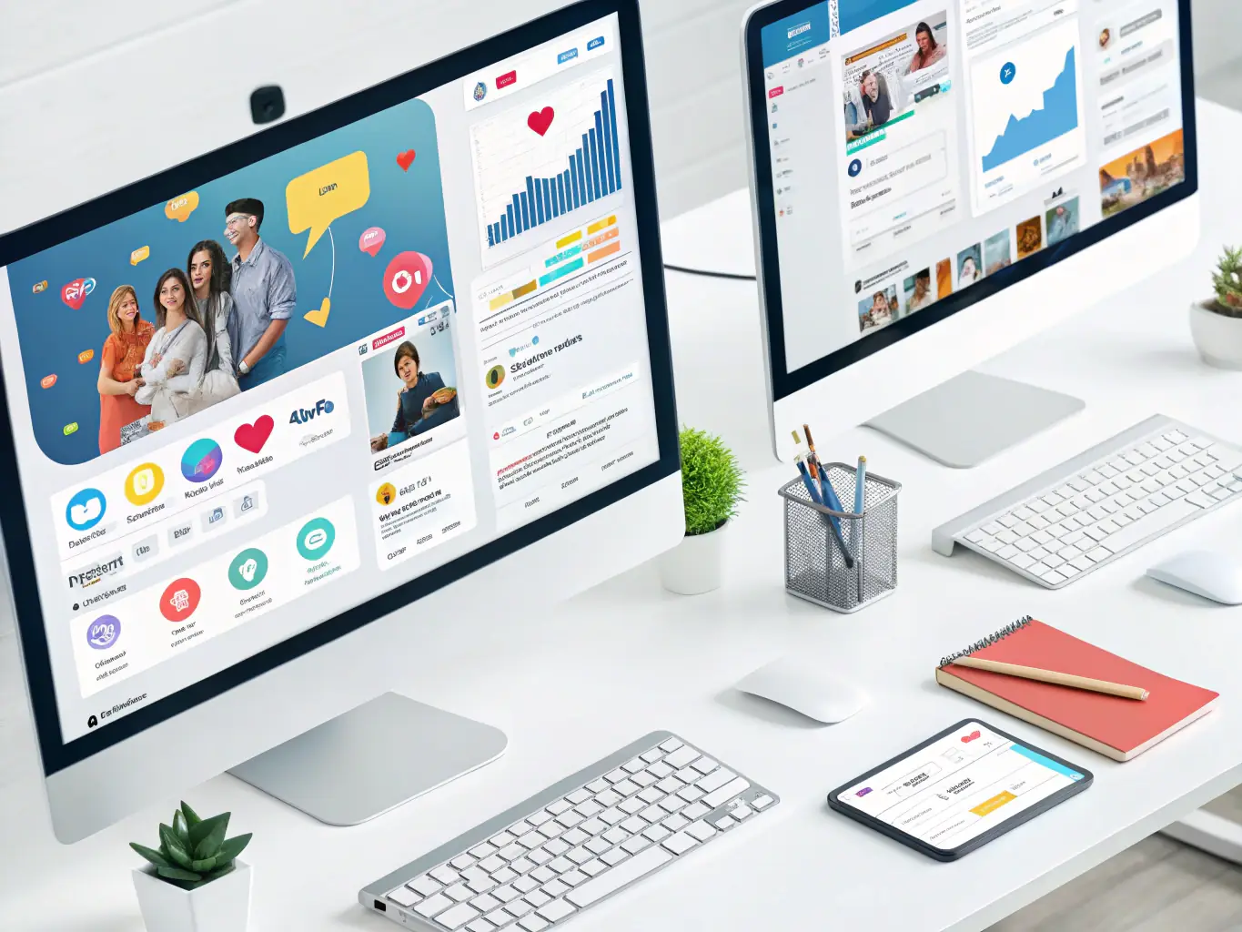 An engaging image of social media posts and analytics dashboards, illustrating the impact of effective social media management.