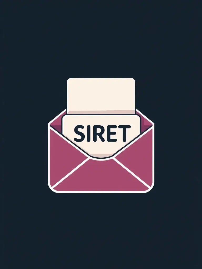 An icon representing an email inbox with a SIRET number displayed. The icon should convey the idea of receiving important information via email upon successful registration.