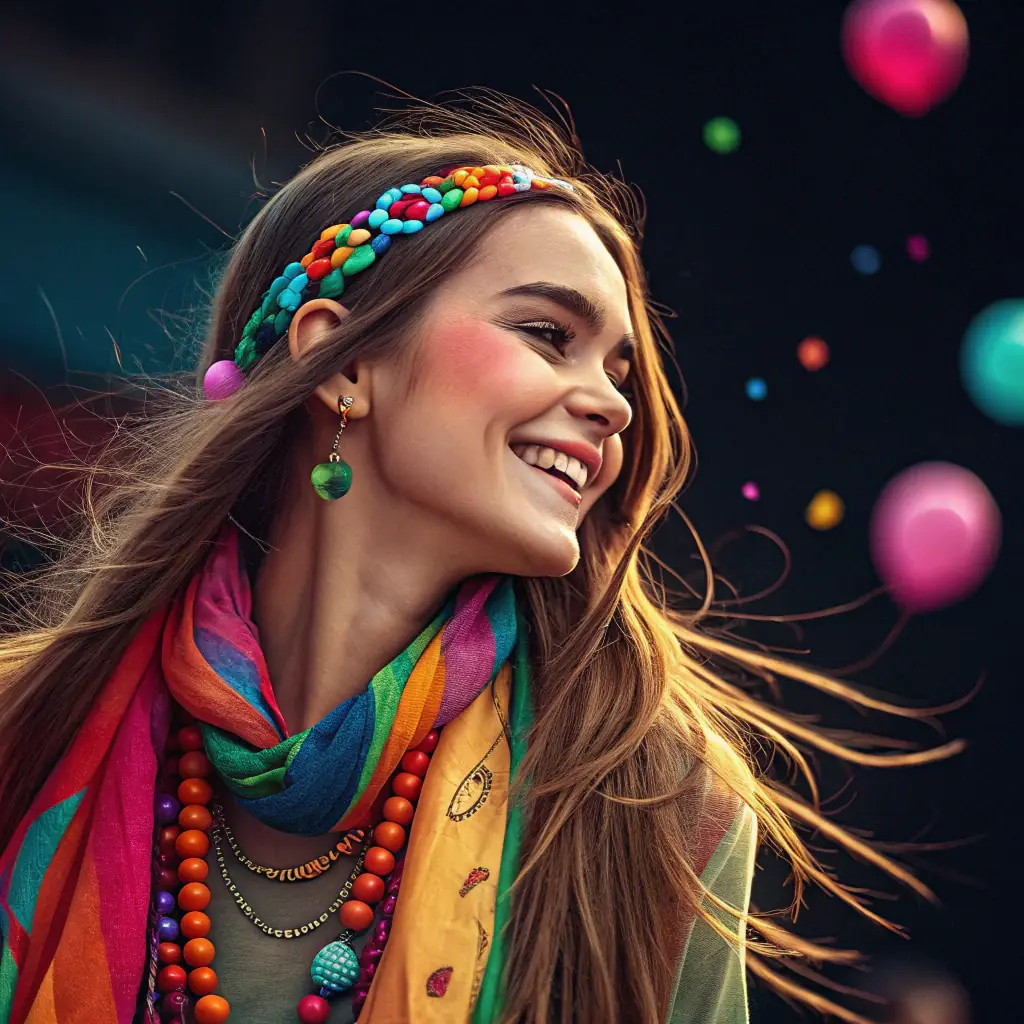 A woman with long red hair and a friendly smile, wearing a stylish dress.