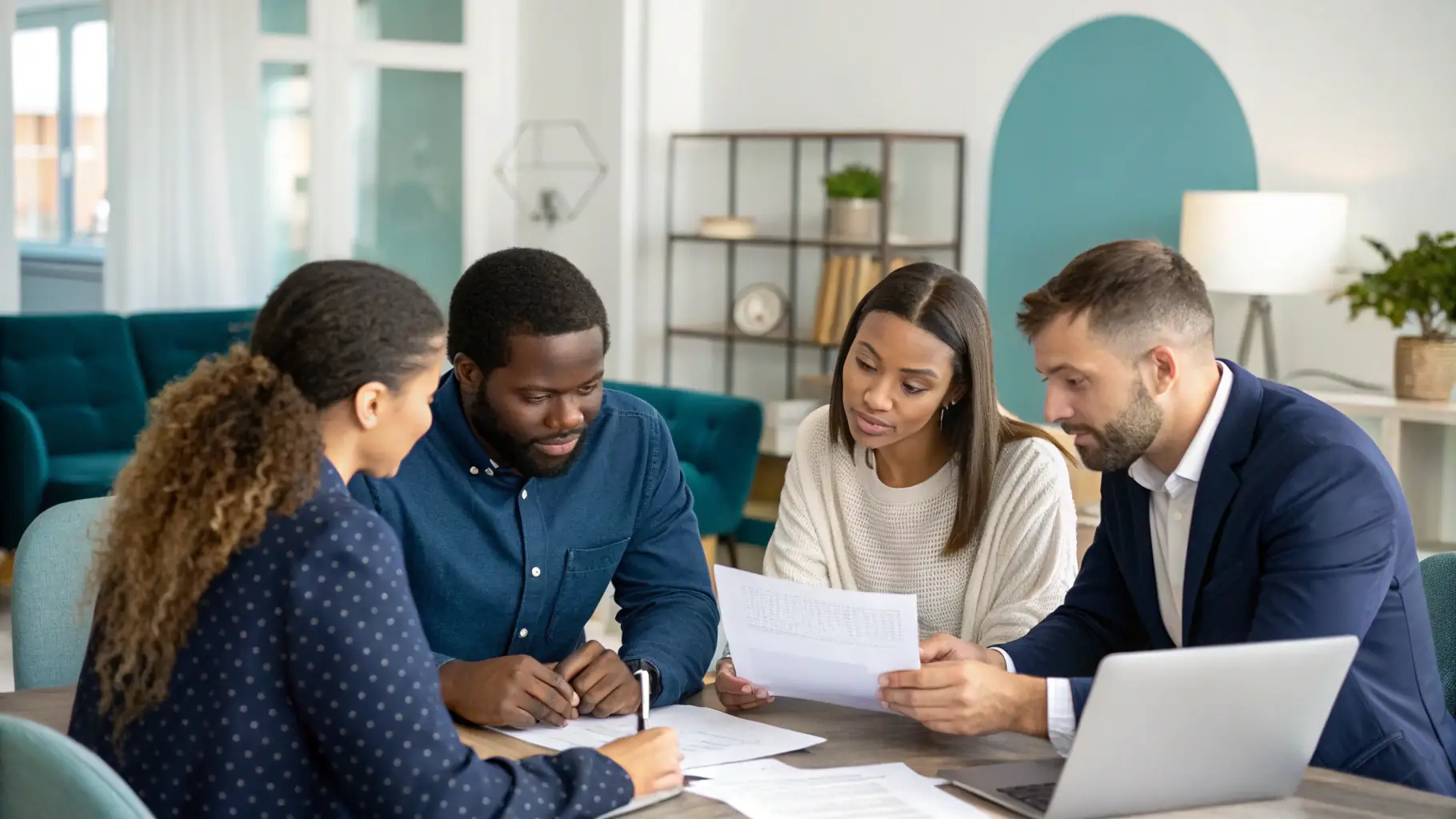 A professional image representing personal loan services, featuring diverse individuals reviewing loan options on a digital device, symbolizing trust and accessibility.