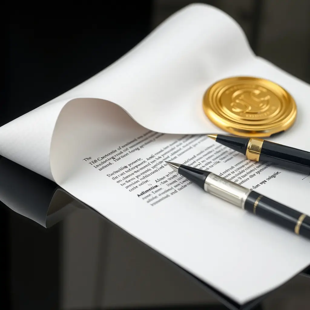 An image depicting a hand signing a legal document with a California state flag in the background, symbolizing property transfer and legal compliance in California.