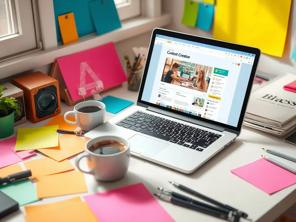 A professional workspace with content creation tools, representing content marketing and copywriting services.