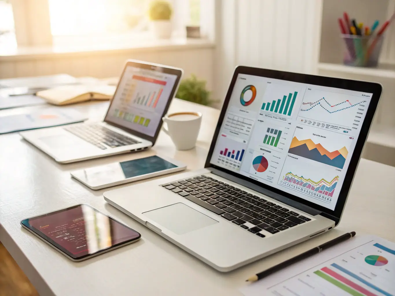 A dynamic digital marketing workspace with campaign planning tools, representing digital marketing and campaign services.