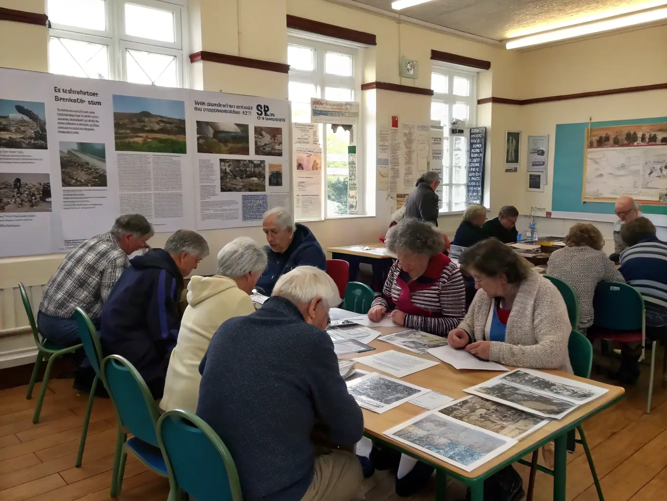 A vibrant photo of a community event with people participating in a local history workshop.