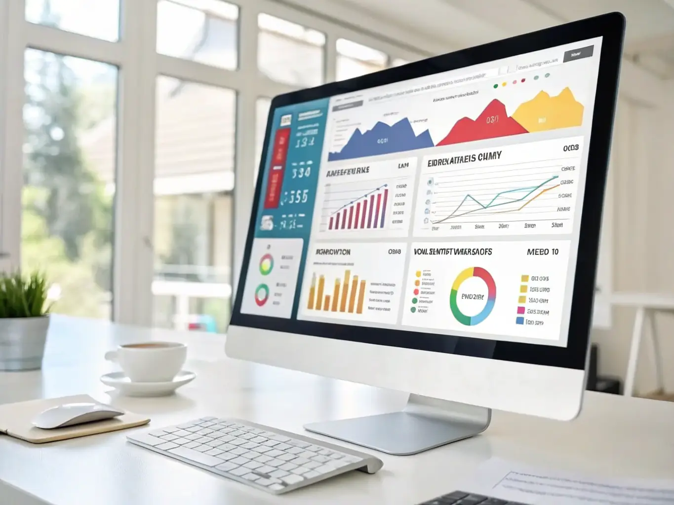 A clean, organized dashboard of a CRM system, displaying key performance indicators, customer data, and automated marketing campaign results, set in a professional office setting, representing Ingen Tech Services' expertise in optimizing CRM systems to enhance marketing efforts and improve client relationships.