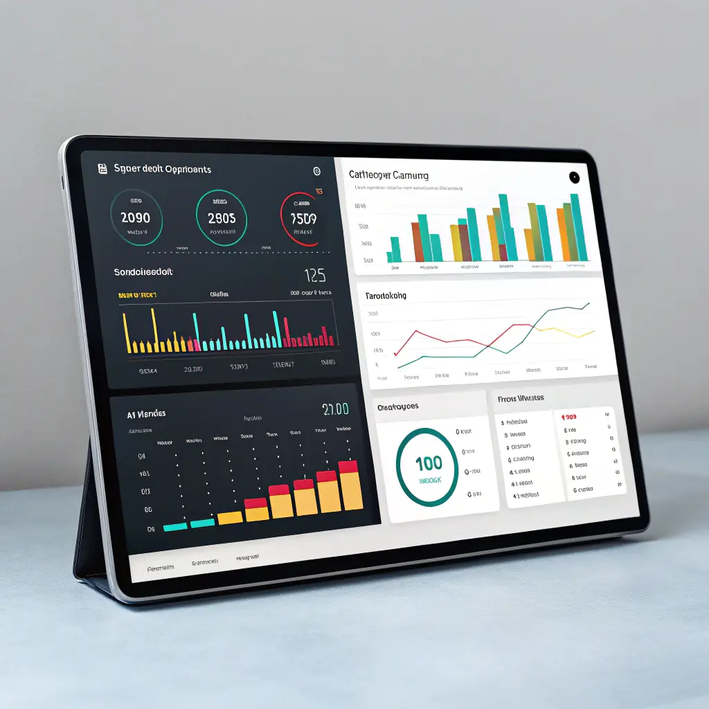 A large gray placeholder image representing a dashboard or analytics, clean modern SaaS design style, ample spacing, modern fonts, and soft colors.