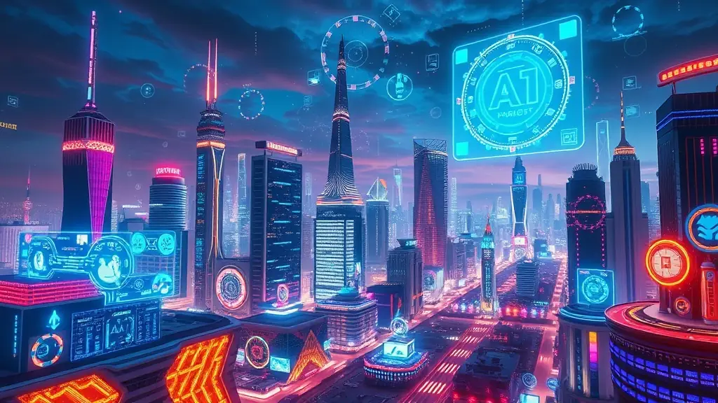 A visually striking image representing AI-powered digital marketing in Texas, showcasing data analysis, targeted advertising, and the Texas landscape.