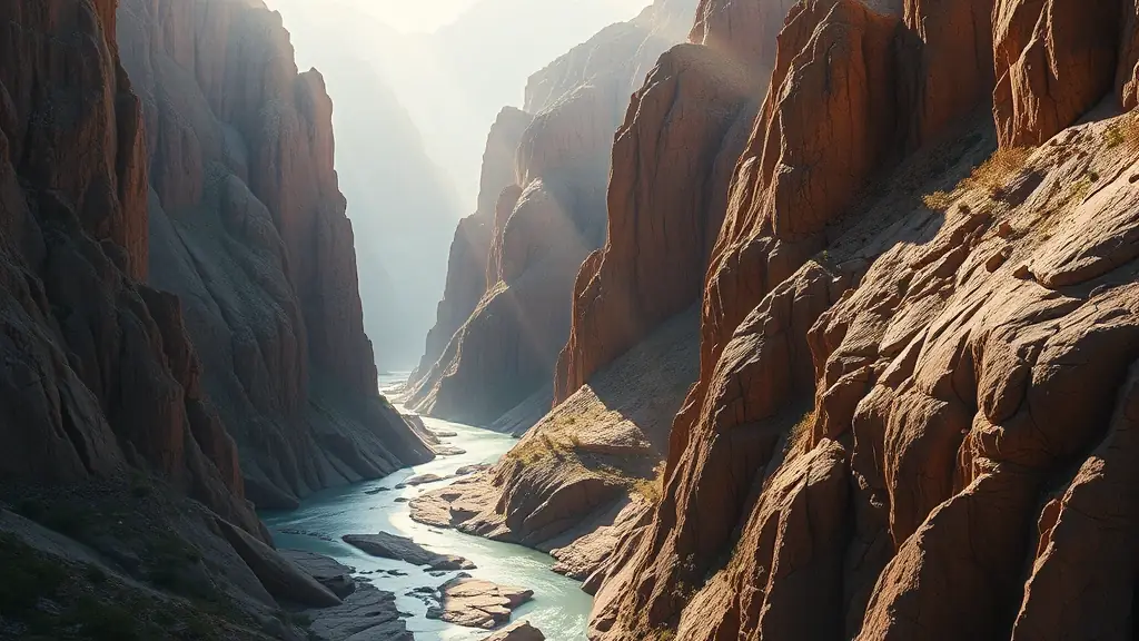 A view of the Todra Gorge, with towering cliffs and a river flowing through it.