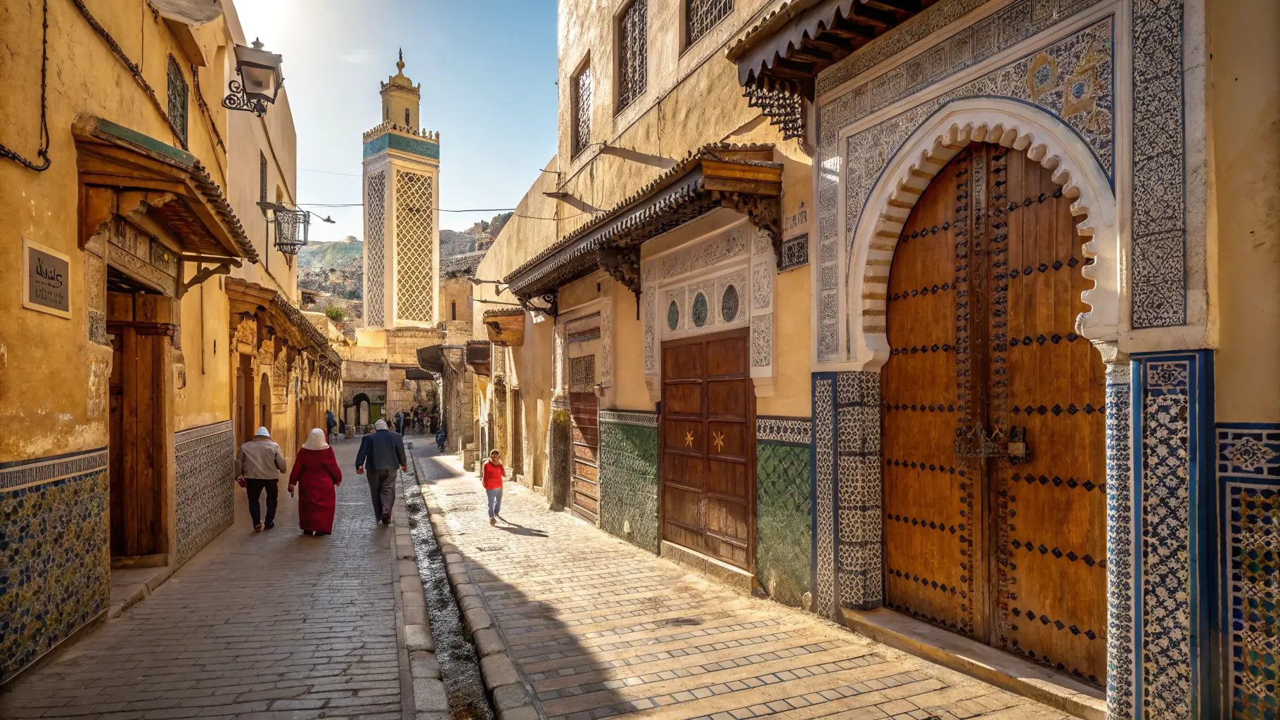 A scenic view of Fes el Bali, the old medina of Fes, with its maze-like streets and historic buildings.