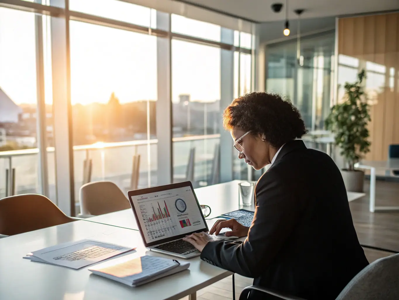 A professional using LinkedIn on a laptop, surrounded by data analytics dashboards and charts, illustrating the targeted reach and data-driven insights of LinkedIn advertising.