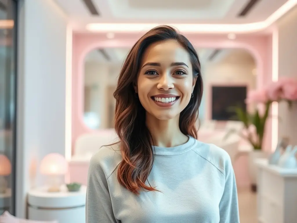 A woman with clear, radiant skin after undergoing pigmentation and melasma therapy.