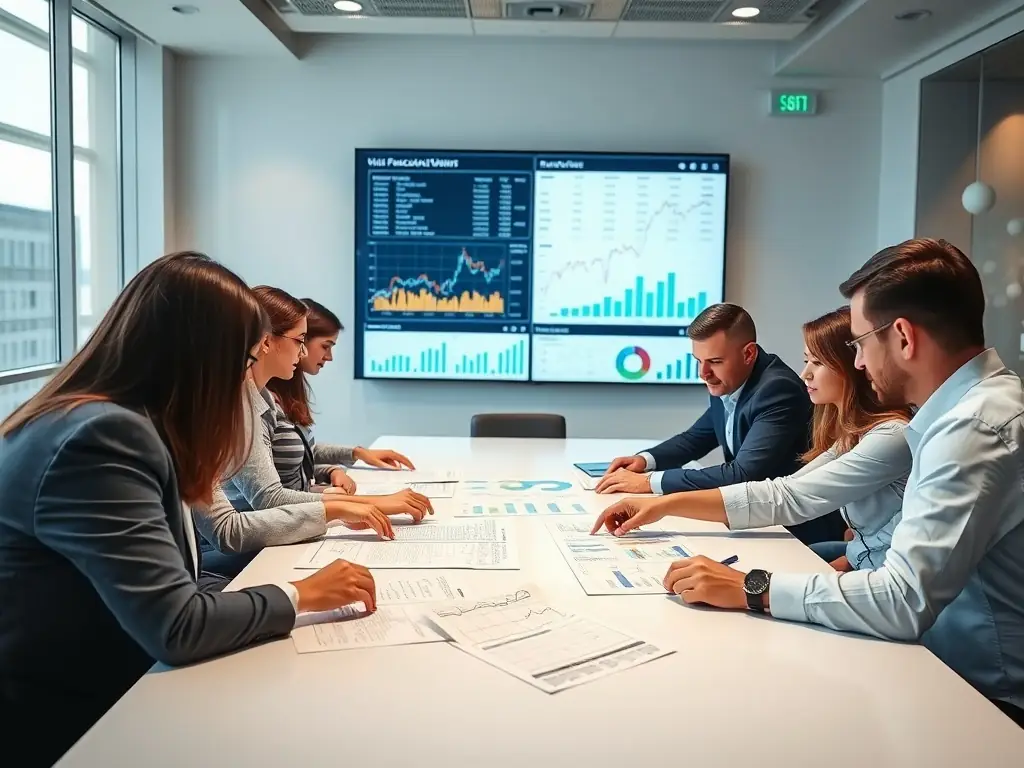 Imagen de un análisis financiero en una reunión.