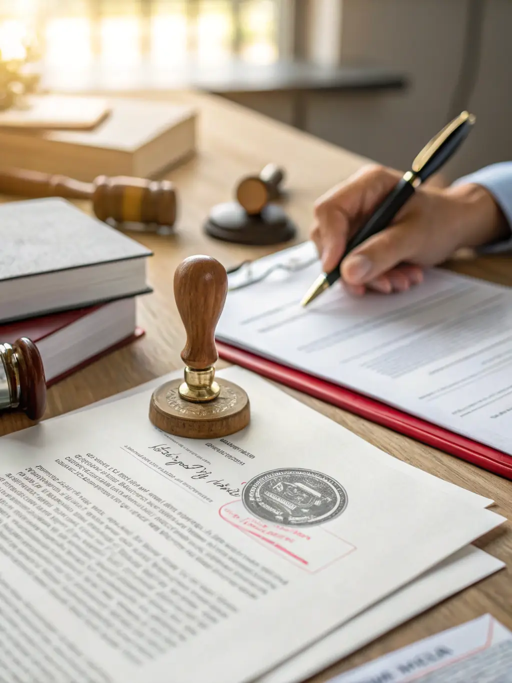 An official document with an apostille seal being stamped, emphasizing the authentication process for international use facilitated by Trustpoint.