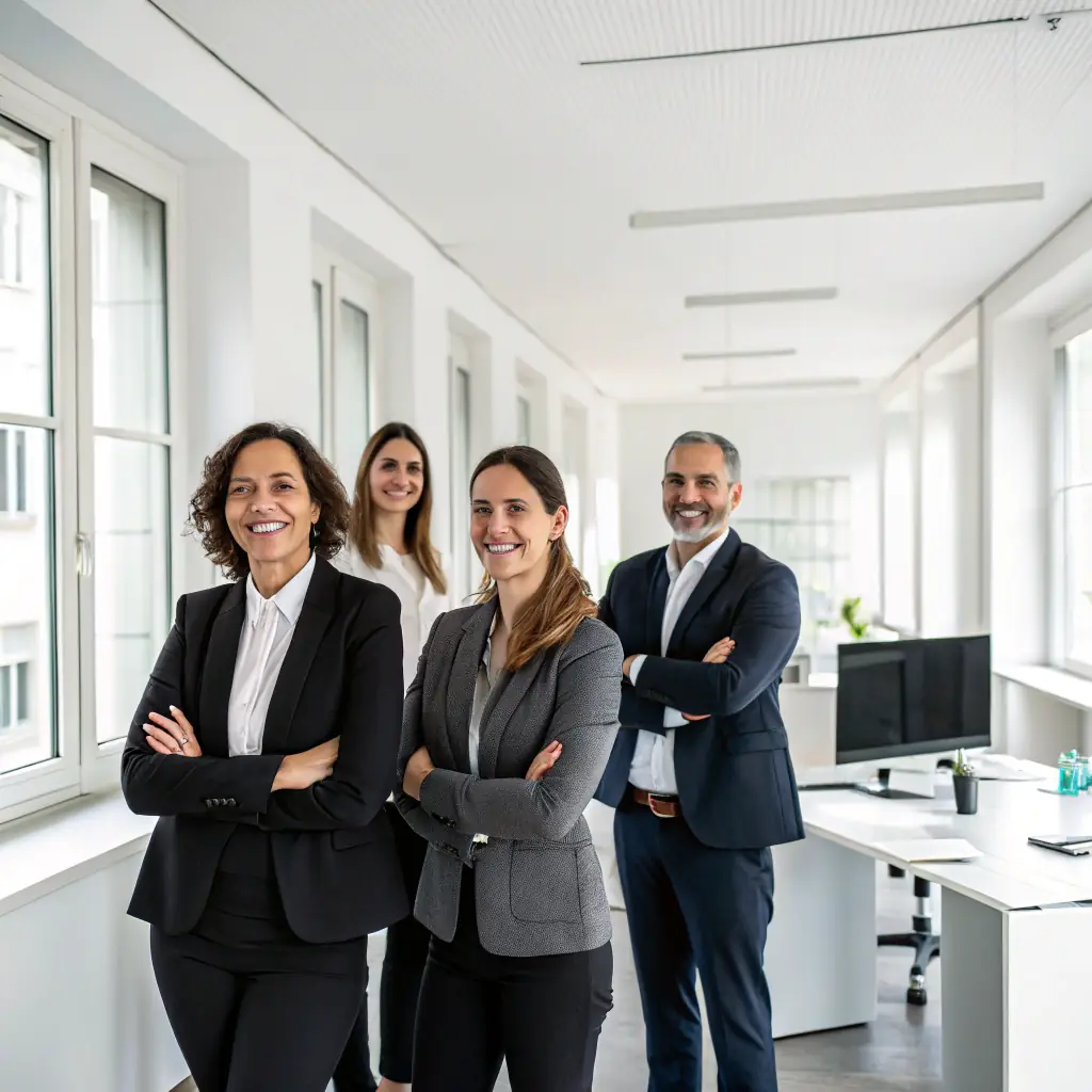 A professional team photo of EPC-Hub assessors in a modern office environment, conveying expertise, trust, and approachability.