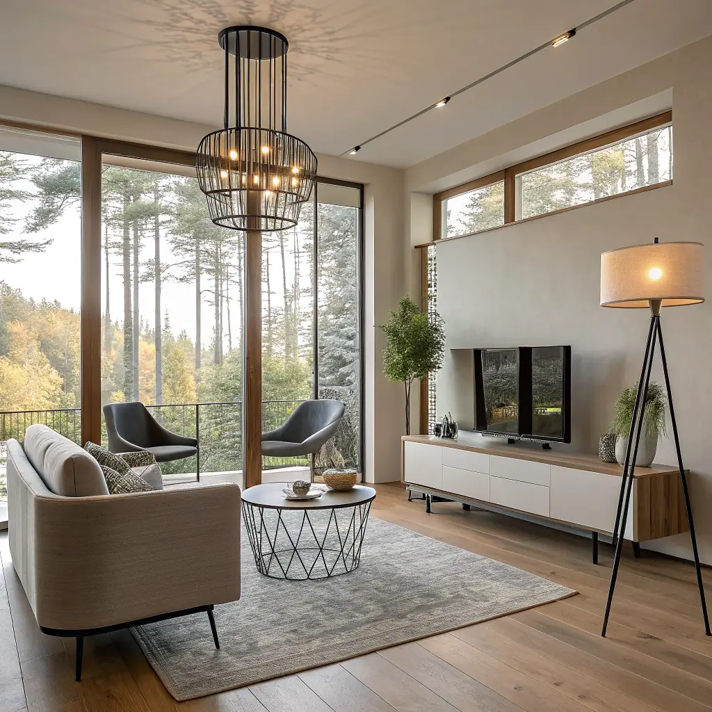 A modern home interior showcasing the seamless integration of architectural design and construction, emphasizing the collaborative environment between architects, engineers, and builders. The image should convey efficiency and quality.