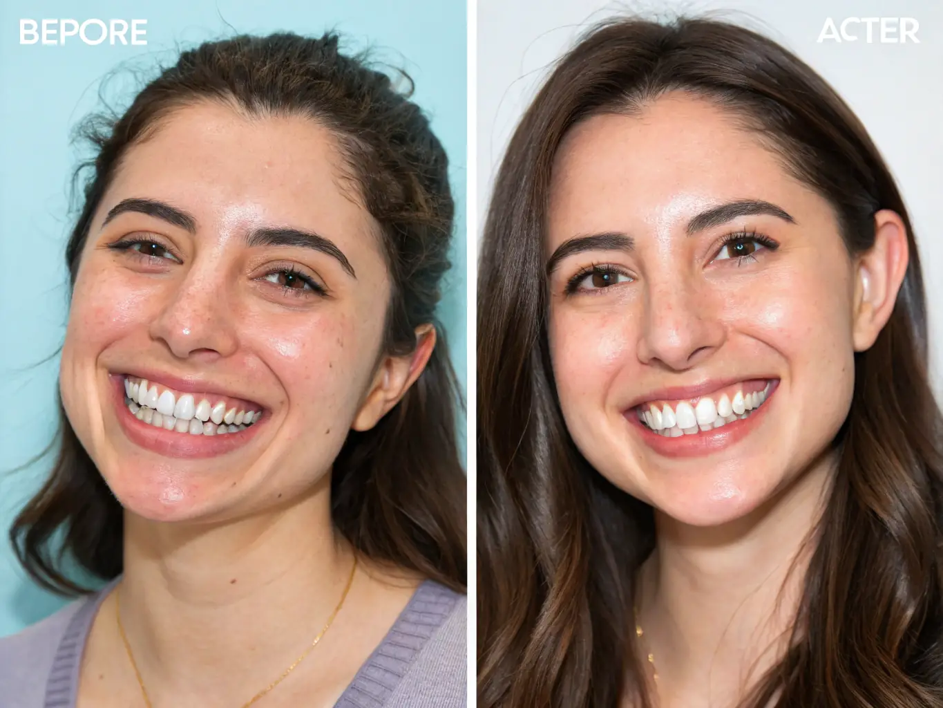 A before-and-after image showcasing the dramatic improvement in a patient's smile after undergoing a smile designing treatment at Sanghvi Face and Dental Hospital. The image emphasizes the transformative power of the procedure.