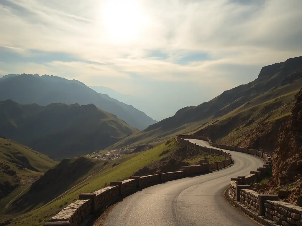 A view of the Tizi n'Tichka pass in the High Atlas Mountains, showcasing the scenic route to Marrakech.