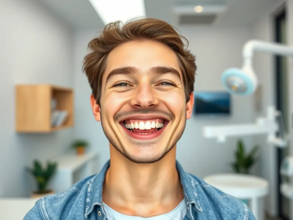 A person smiling with perfectly white teeth after a professional teeth whitening procedure.