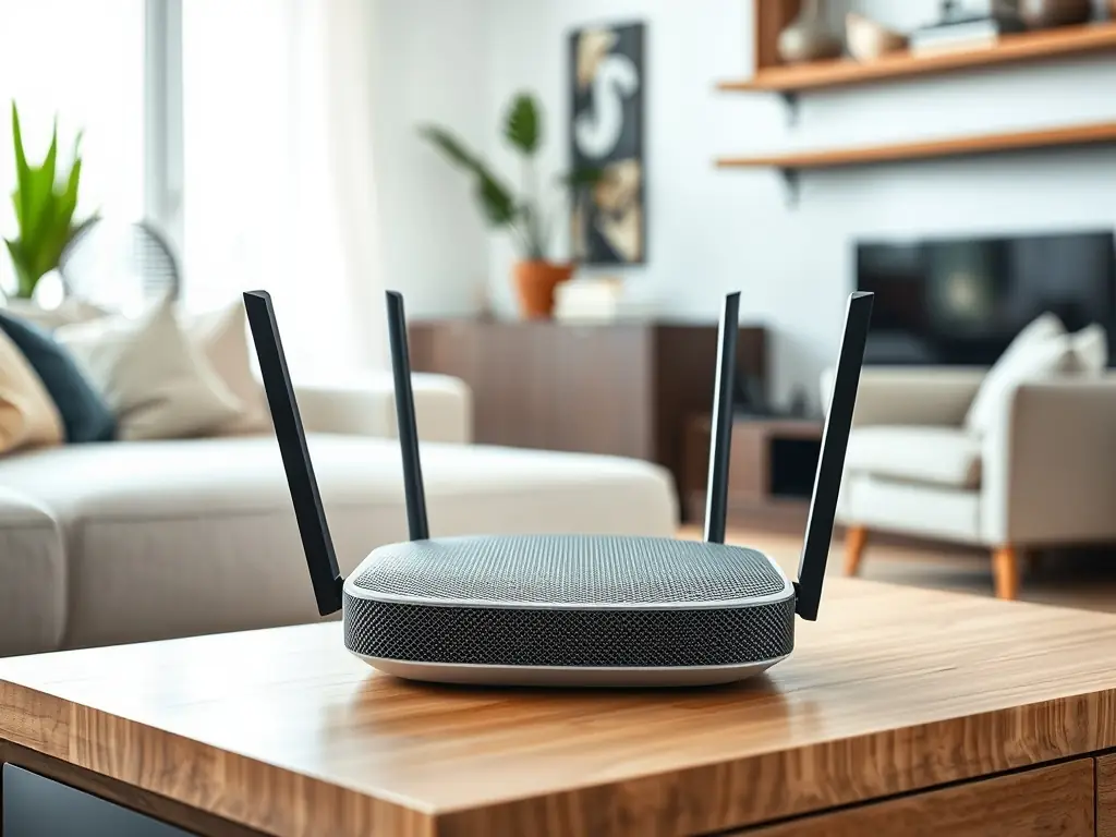 Image of CELINTECH's indoor 5G CPE device installed in a modern home or office environment