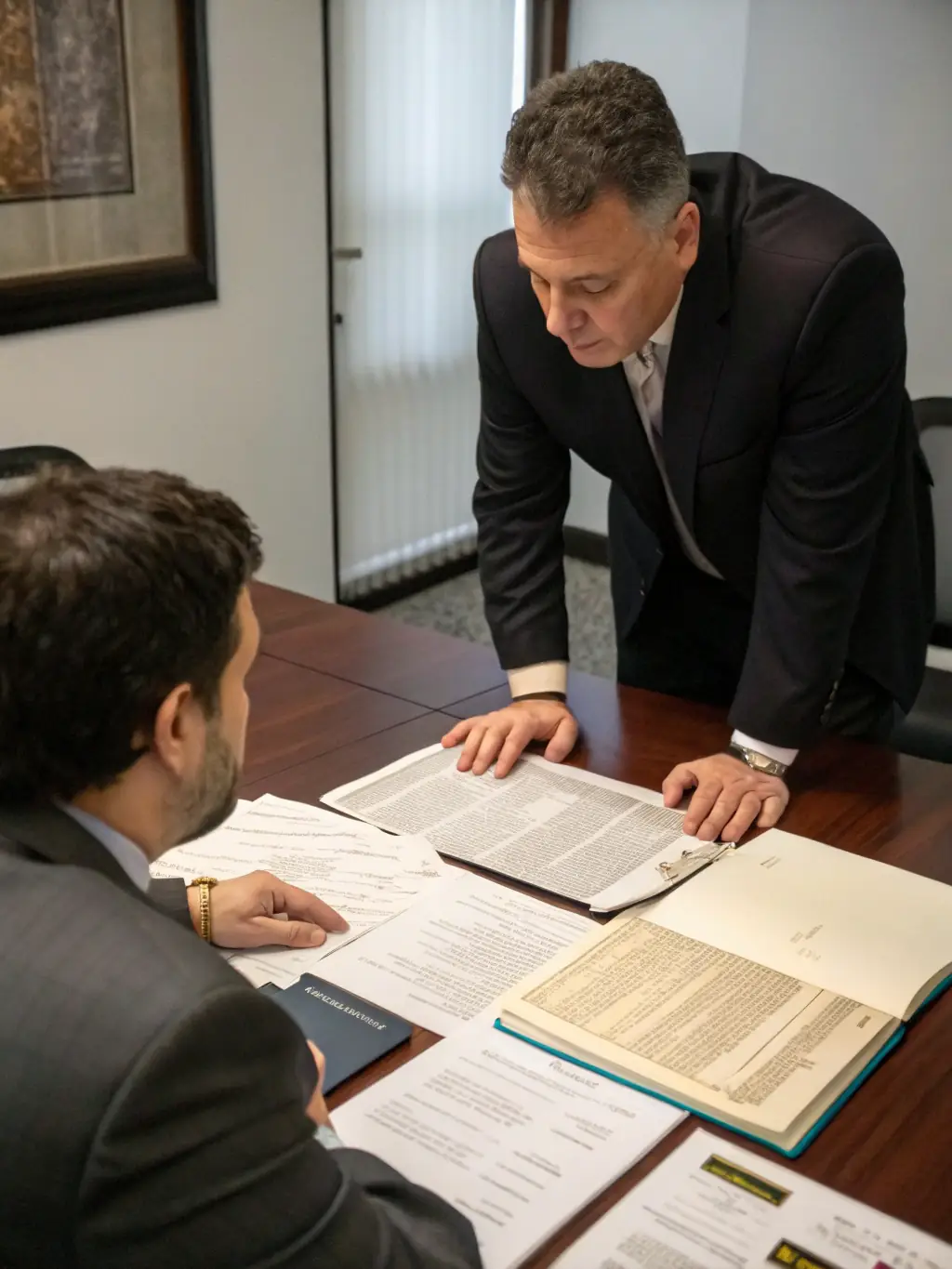A Trustpoint attorney explaining response options to a client, using a whiteboard with legal terms and timelines.