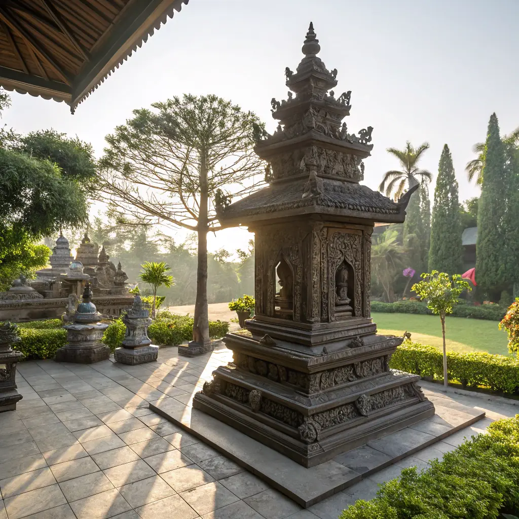 A vibrant temple with intricate carvings and colorful decorations, a place of worship and cultural significance.