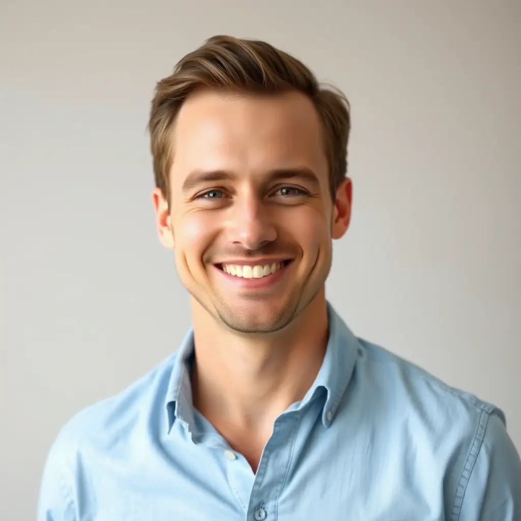 Andreas is a man with a clean-shaven face and a warm smile, wearing a casual button-down shirt.