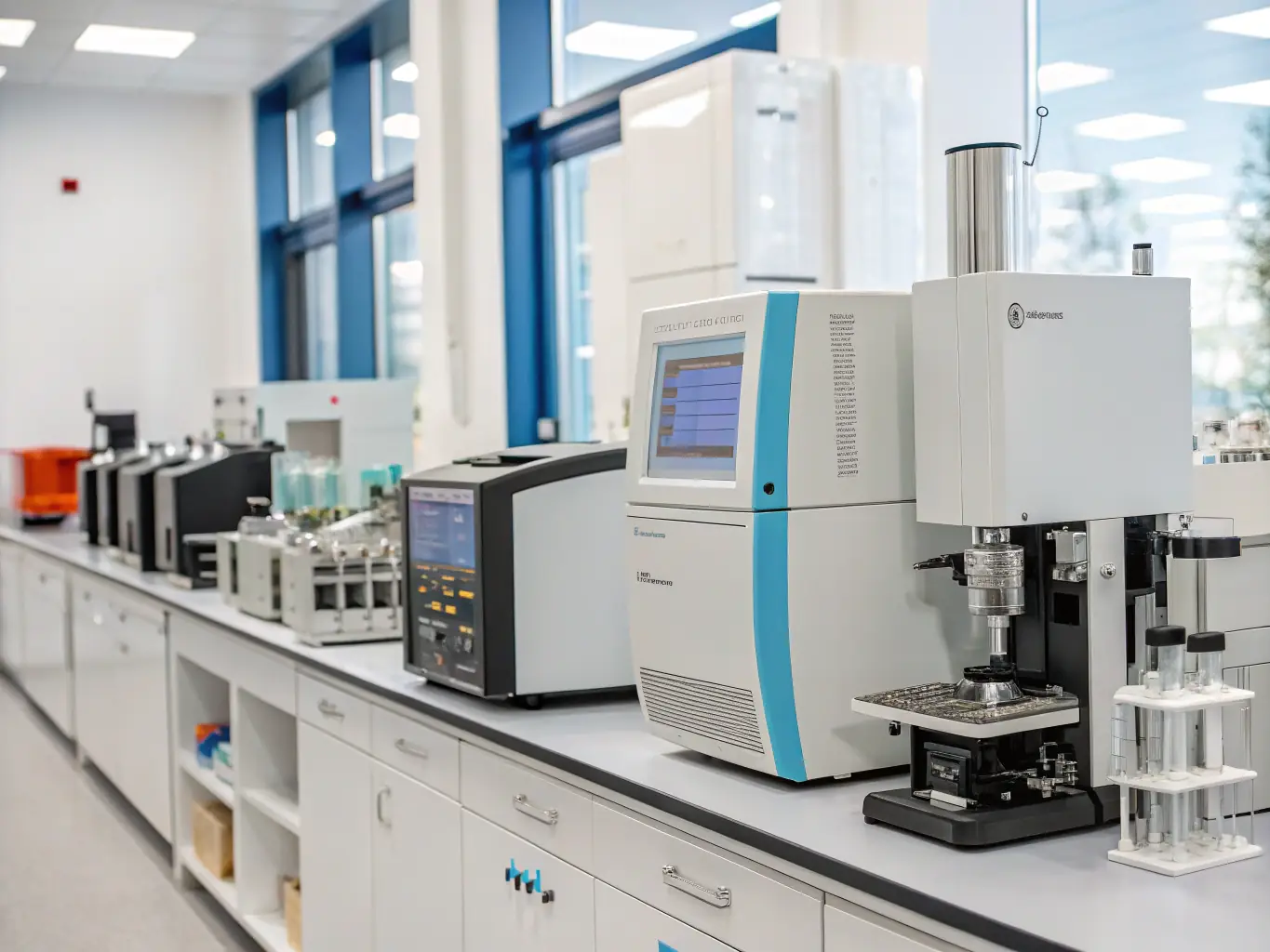 high-precision laboratory equipment and testing environment, showcasing state-of-the-art chemical analysis tools