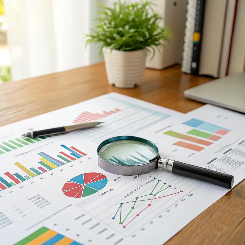 Image of a marketing analysis report with key metrics highlighted, alongside a checklist and a pen, symbolizing actionable insights.