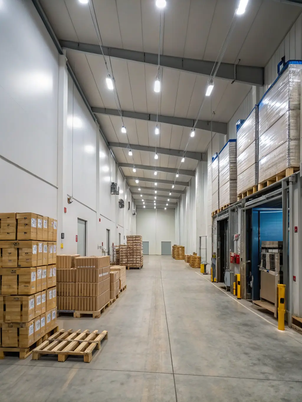 An image depicting a well-organized warehouse with boxes labeled 'Apax International, ' showcasing efficient logistics and supply chain management.