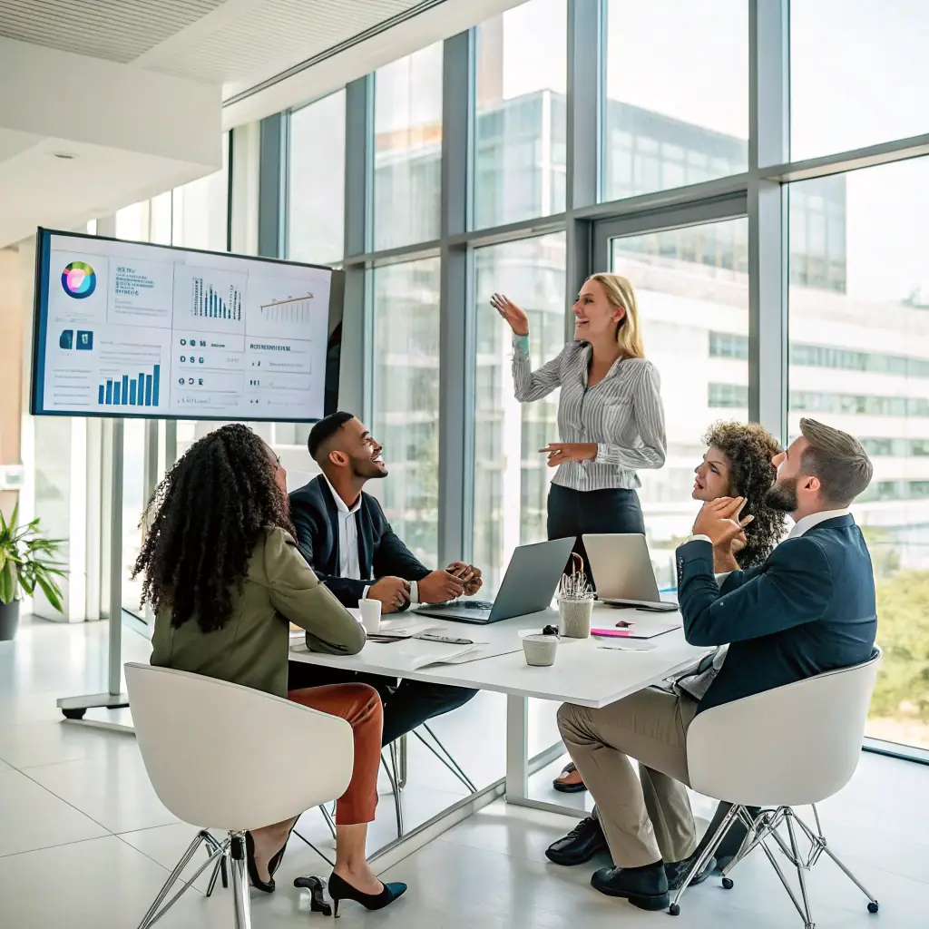 Montage of integration workshop, acquisition materials, leadership alignment session, showcasing Brand Articulate's expertise in complex environments.