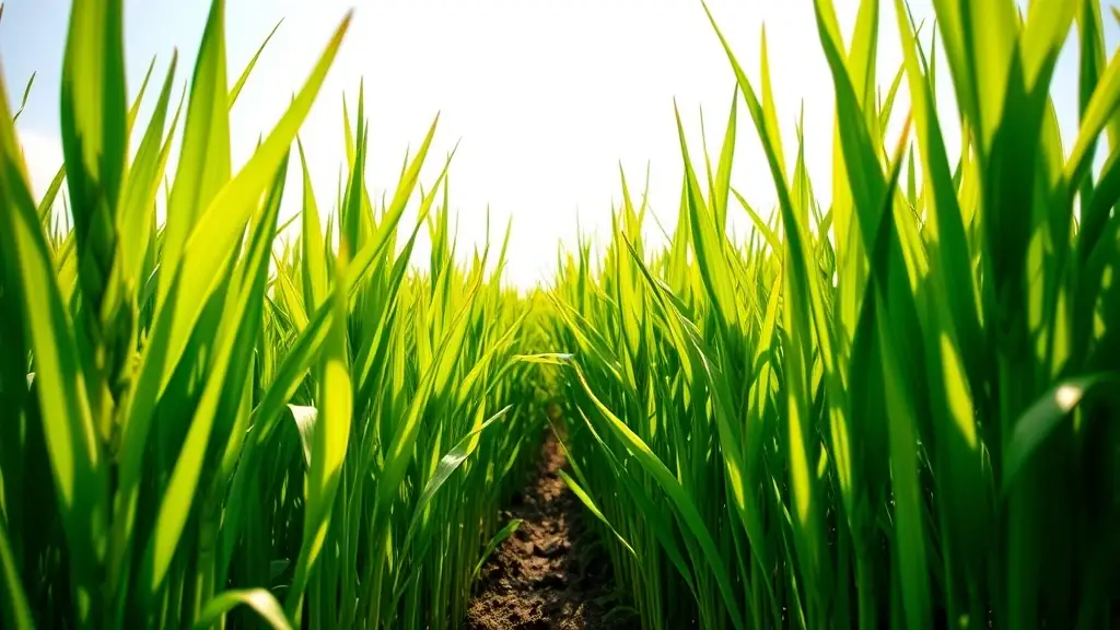 A lush rice field with vibrant green plants, symbolizing abundant harvests and healthy soil, representing the effectiveness of Double Harvest Organic Fertilizer.