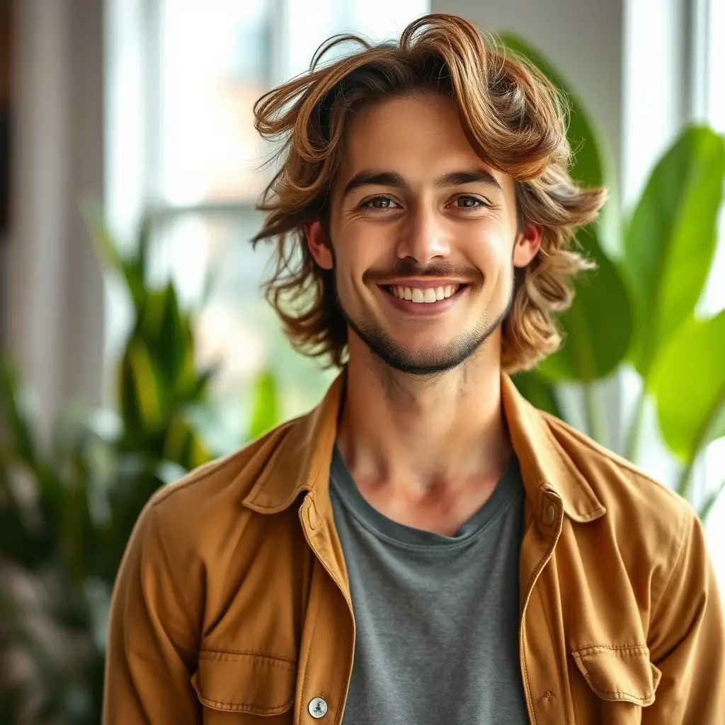 A tall man in his late 20s with sandy blond hair, blue eyes, and a welcoming smile, dressed in a navy blue sweater.