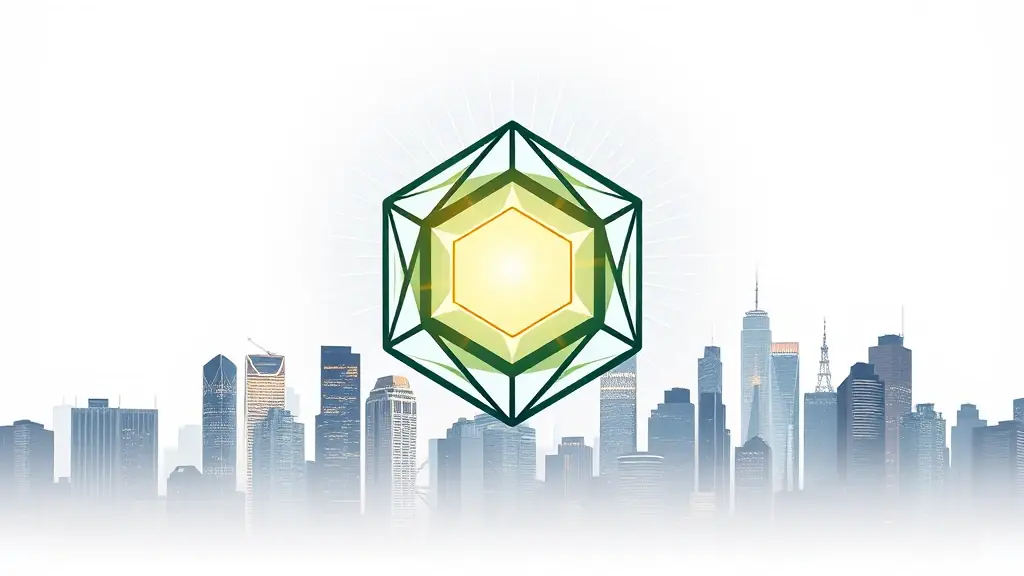 A sleek, modern graphic illustrating OmegaQube's expertise in SEO, AI, and digital marketing, featuring a stylized lighted Omegacube with sun rays, symbolizing innovation and growth, set against a backdrop of a city skyline representing our service areas from Texas to the Rockies.