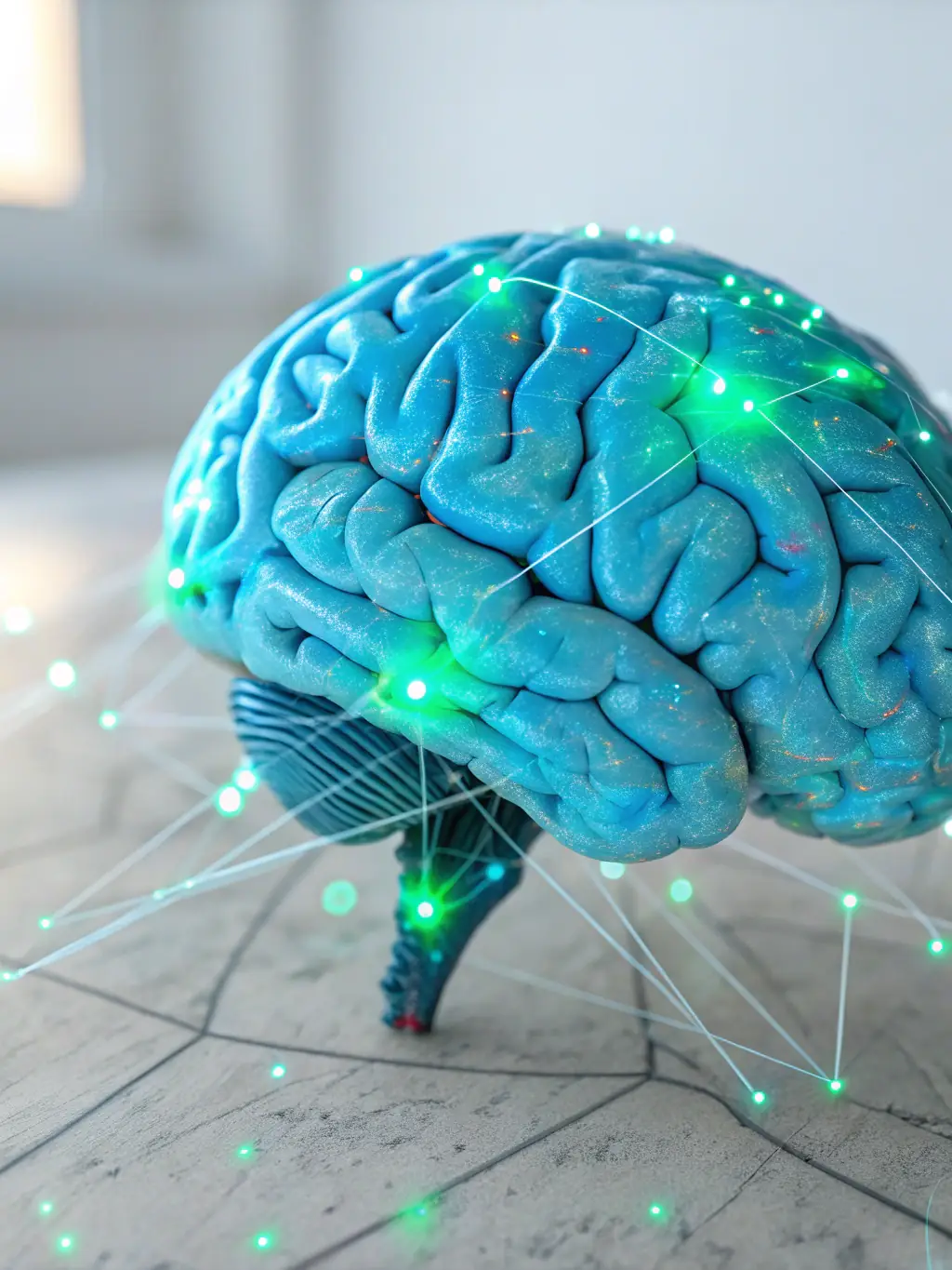 A digital illustration depicting an AI brain autonomously searching through a network of data points, highlighting its data research capabilities.