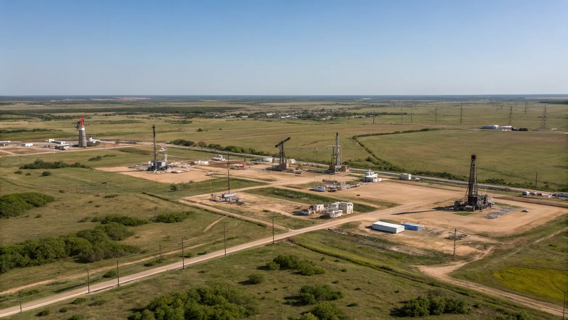 A high-resolution image of oil rigs and natural gas extraction facilities in Kazakhstan, showcasing the company's operational environment and technological capabilities.