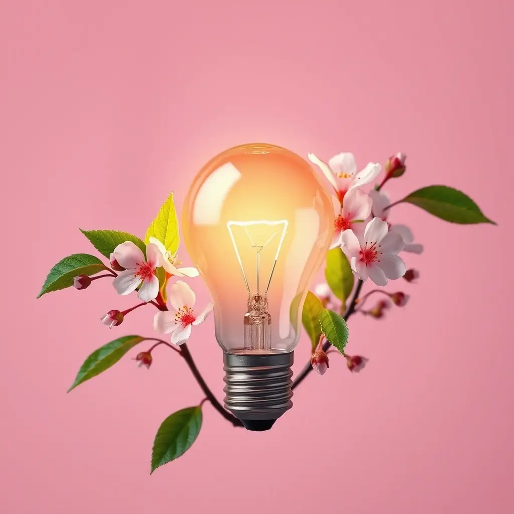 A glowing lightbulb with floral elements inside, symbolizing innovative and insightful financial education.