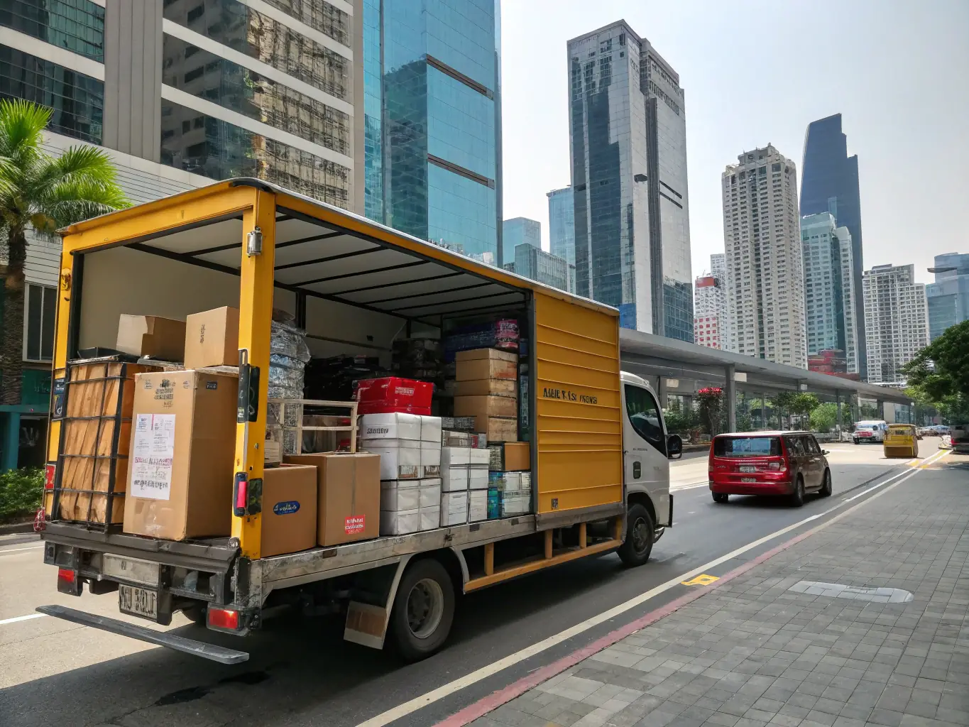 A photo of a delivery truck with the company logo on it, showcasing fast and reliable shipping services to end customers.