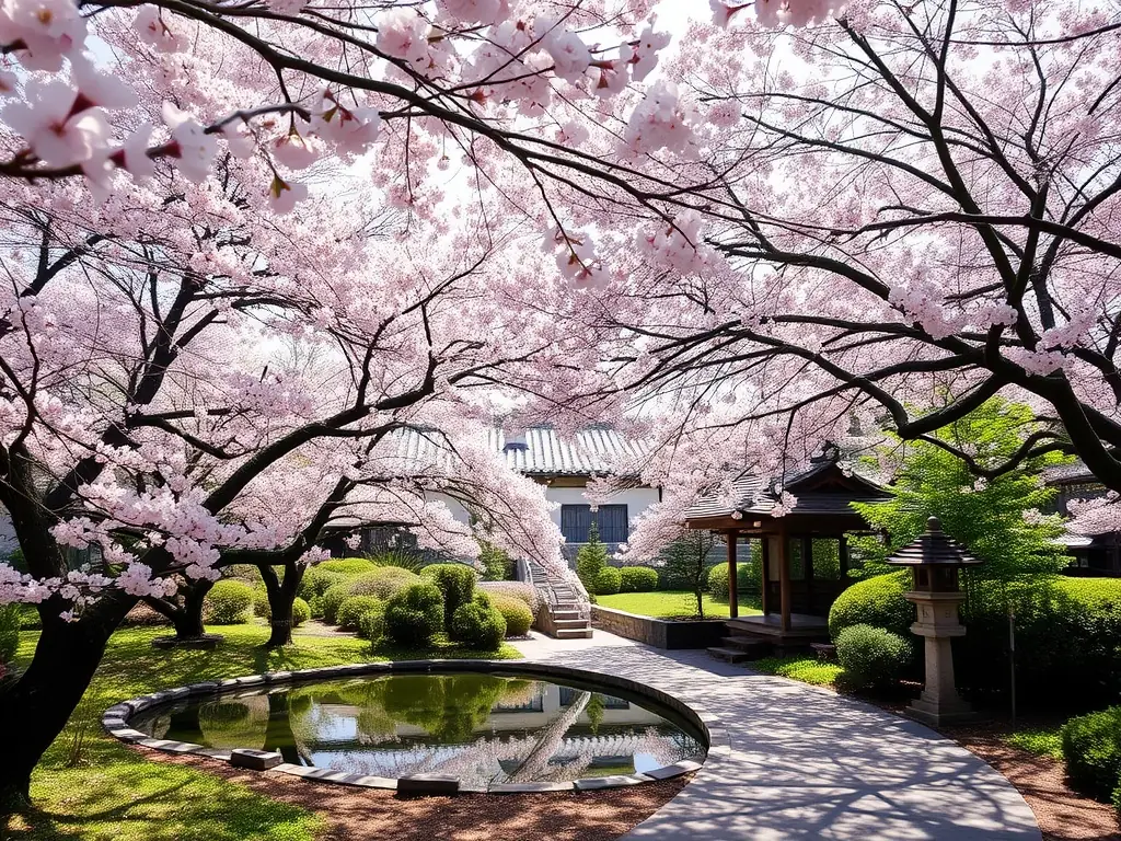 A serene Japanese garden with meticulously raked gravel, carefully placed stones, and vibrant green moss.