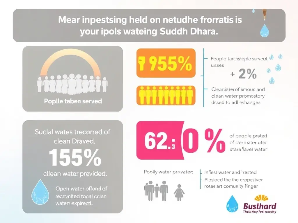 A visual representation of the impact of Suddh Dhara's work, showing statistics on the number of people served and the amount of clean water provided.