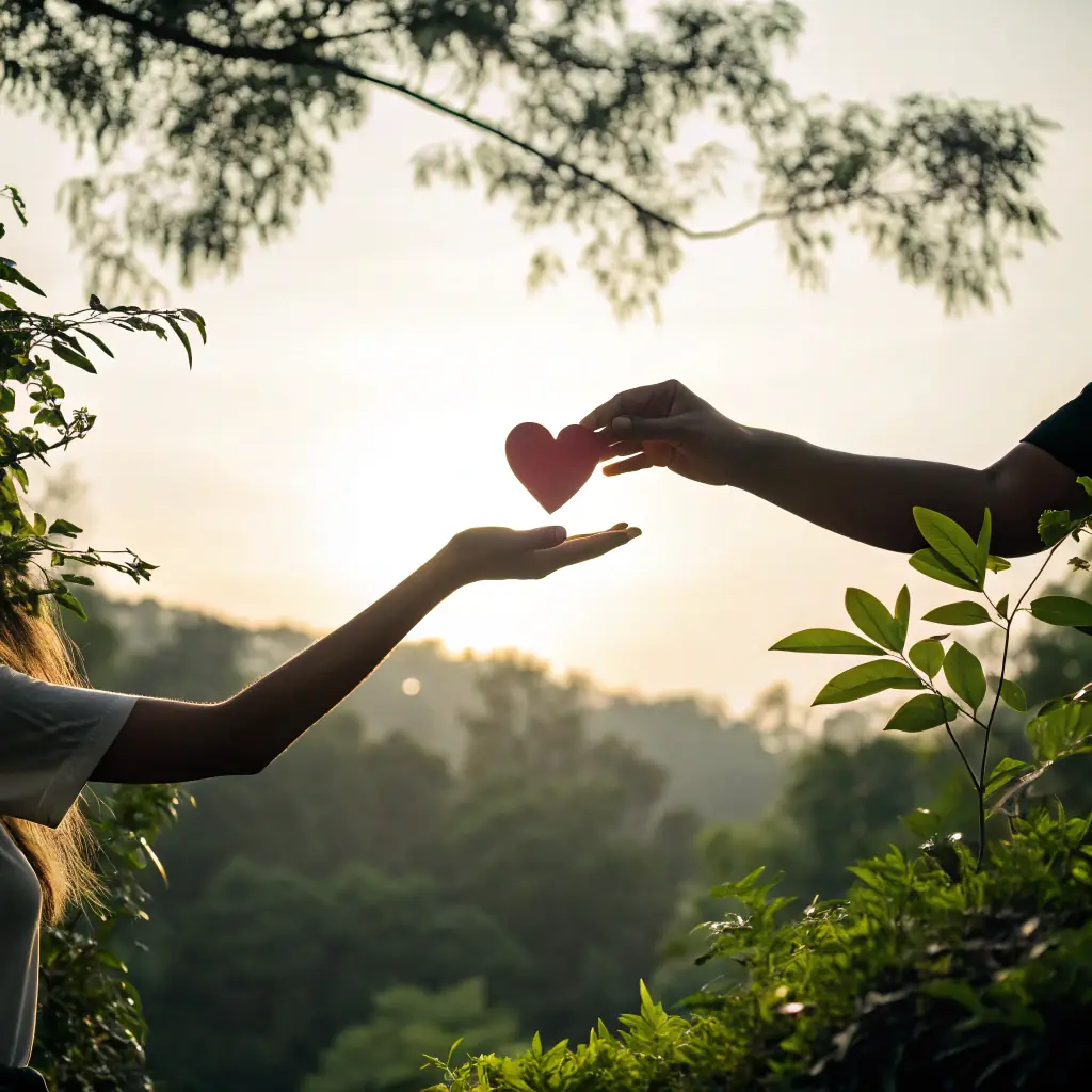 A serene image depicting the Earth embraced by gentle, light-filled hands, symbolizing peace, healing, and the interconnectedness of all life. The background features soft, calming colors and a subtle glow, conveying a sense of hope and tranquility.